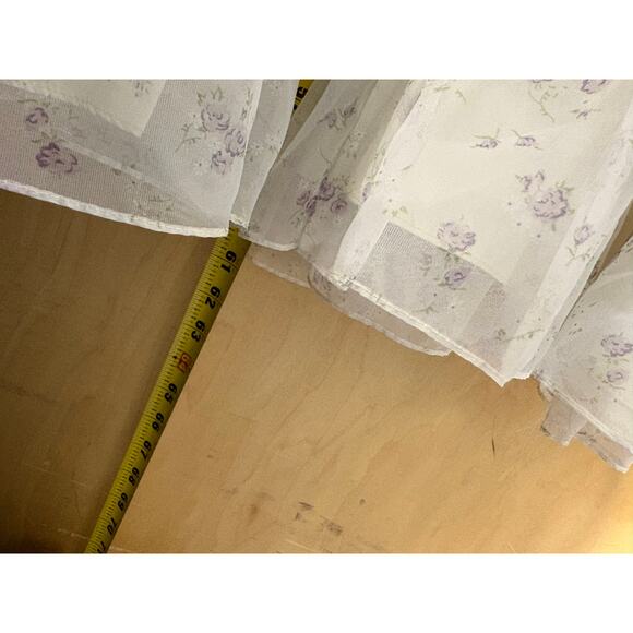 VINTAGE 70s Maxi Dress Womens Floral Sheer Tiered Puff Sleeve Fairy Prairie XS - Picture 4 of 7